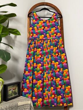 Handmade MEDIUM LARGE Multicolor Dog Fit and Flare Midi Dress